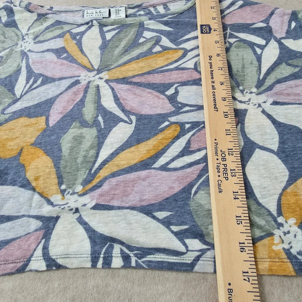 Nicole Miller 100% Linen Beachy Floral Crop Top Sz M Boho Tropical Flowy Resort - Picture 6 of 6